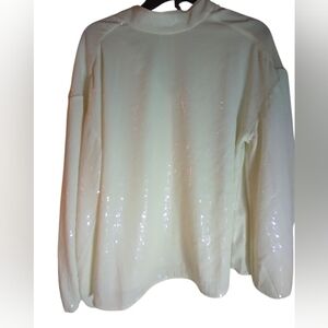 & Other Stories Cream Sequin Long Sleeve Top Size XS Mob Wife Baggy Eveningwear
